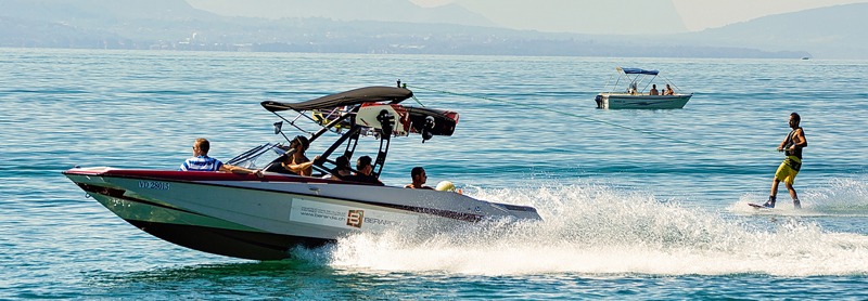 A wakeboard boat