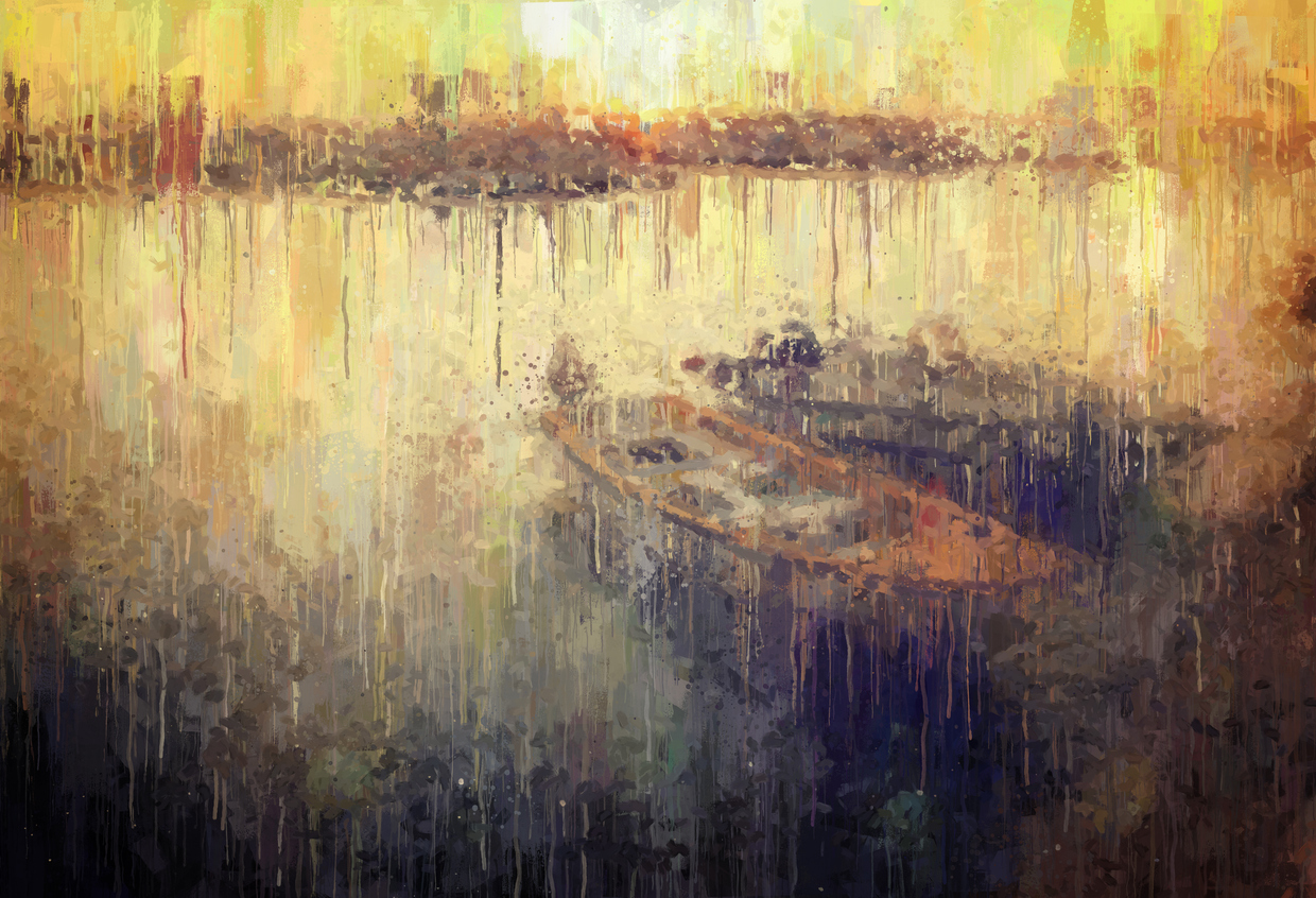 Boats on dock impressionist painting