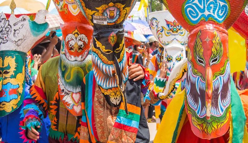 Colorful ghost mask used in Phi Ta Khon Festival, Thailand