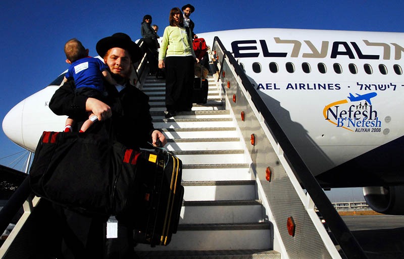 Jewish immigrants making aliyah in Ben Gurion airport
