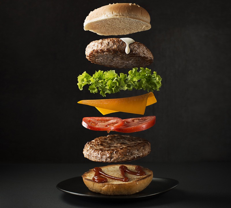 a burger showing its parts