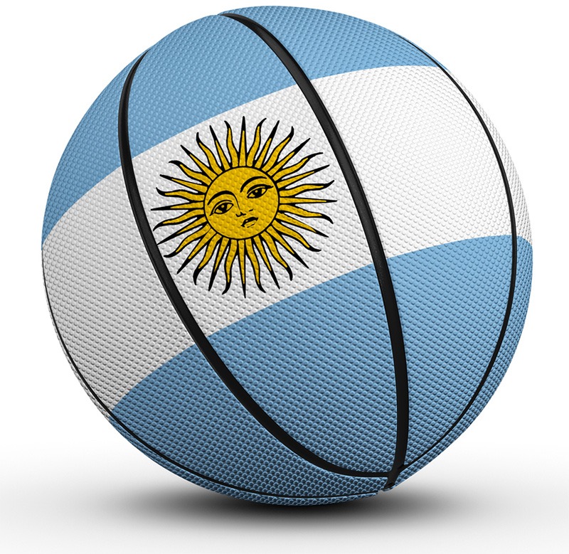 A basketball with Argentinas flag