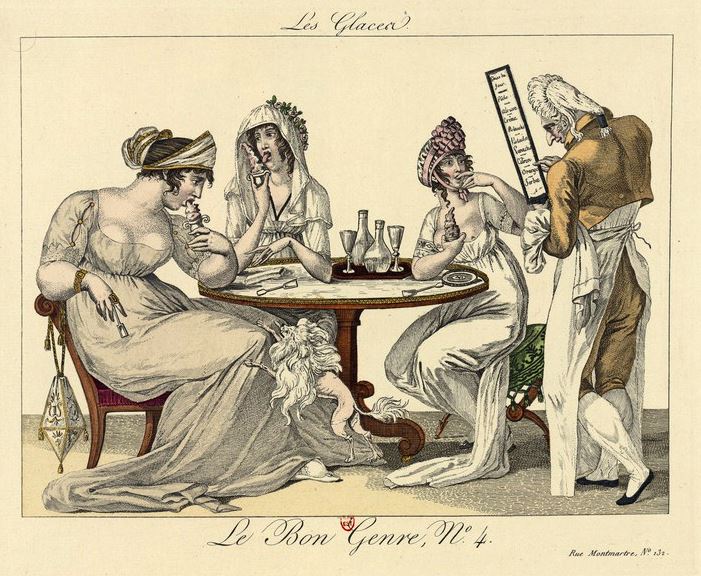 French caricature of woman eating ice cream, 1801