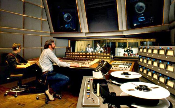 Musicians in a recording studio
