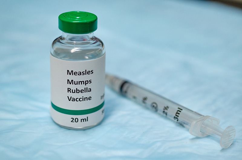 Picture of a bottle of measles vaccine.