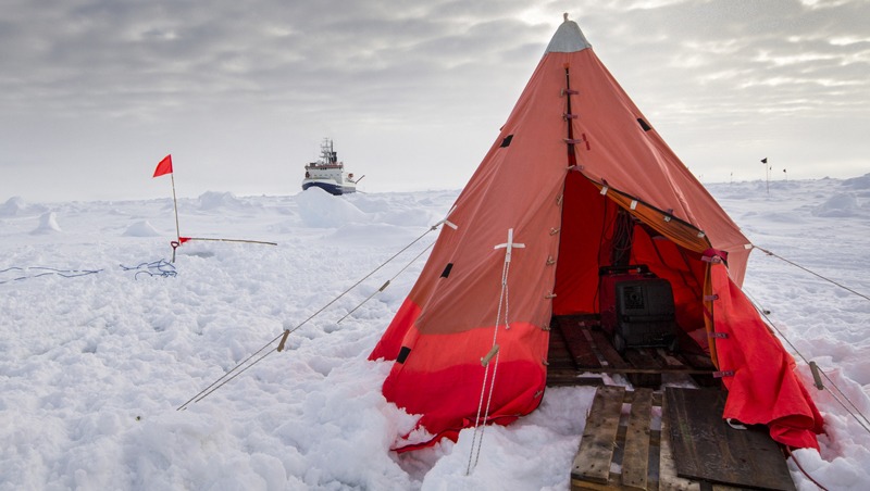 Polar research ice camp during Antarctic research expedition