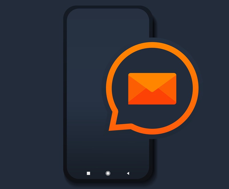 Smartphone with orange bubble and mailing letter