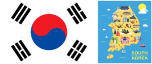 South Korea flag with Map Of Korea Attractions