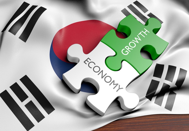 South Korean flag, puzzle pieces with the words “ECONOMY” and “GROWTH”
