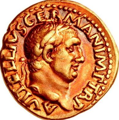 a bronze coin, a coin with Vitellius head