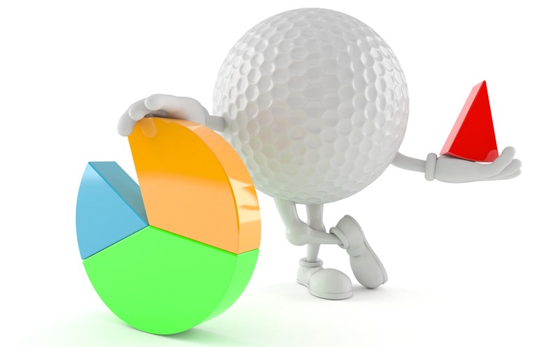 a golf ball holding a pie chart