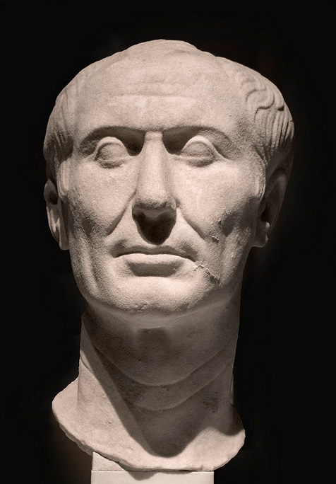 A white statue, a head of Julius Caesar
