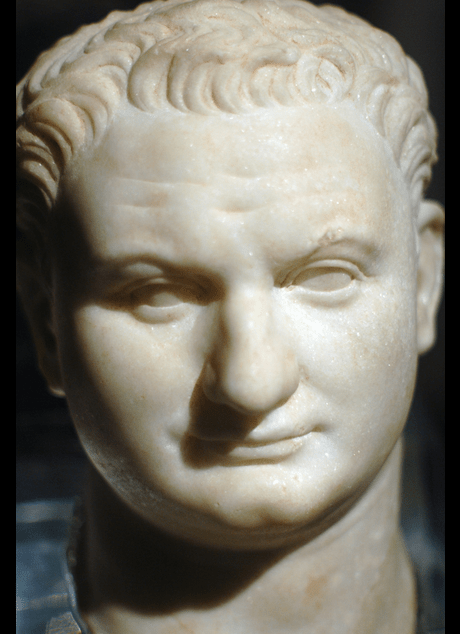 a white statue, a head of Titus
