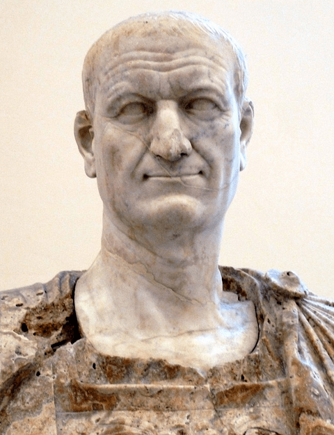 a white statue, a head of Vespasian