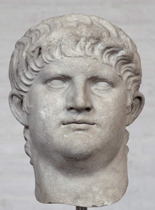a white statue, a head of Nero