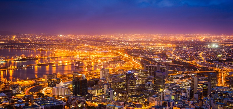 an aerial view of Cape Town in South Africa at dawn