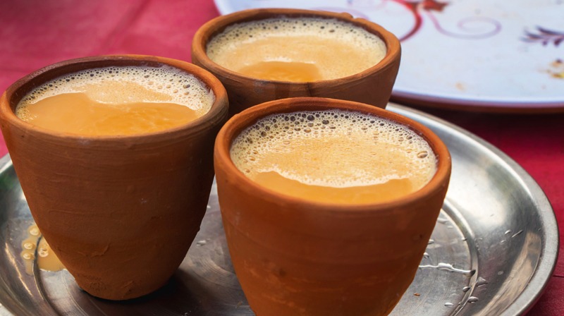 tea served in traditional mud cups in India