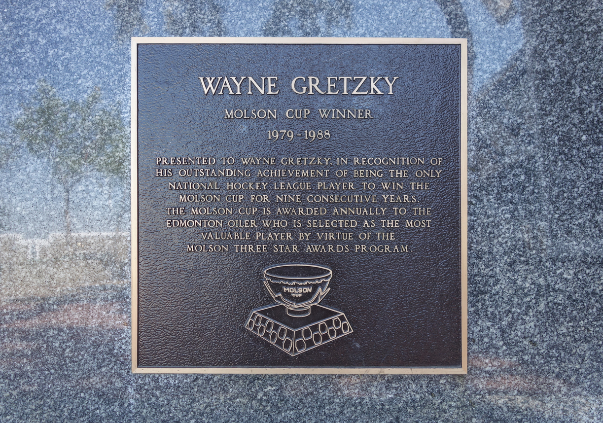 Closeup of memorial of Wayne Gretzky