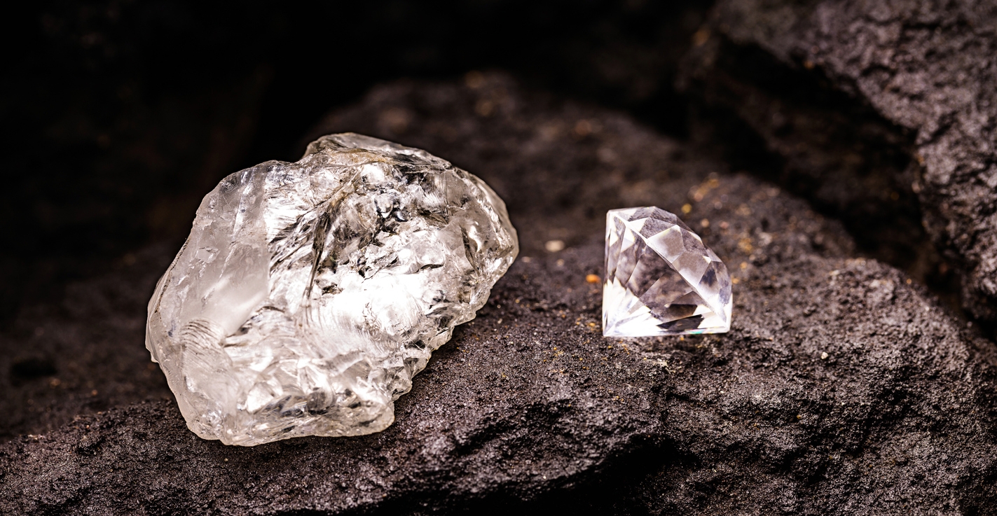 Diamond cut in rough diamond in coal mine