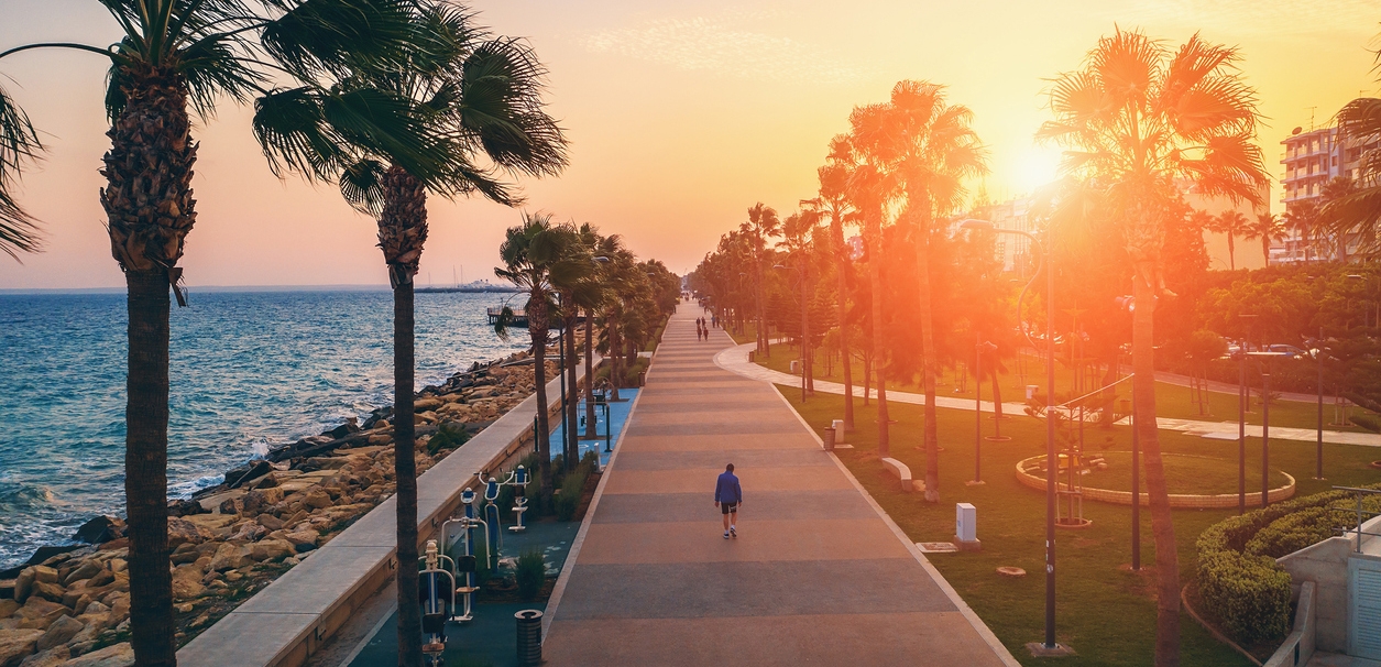 Limassol promenade or embankment at sunset