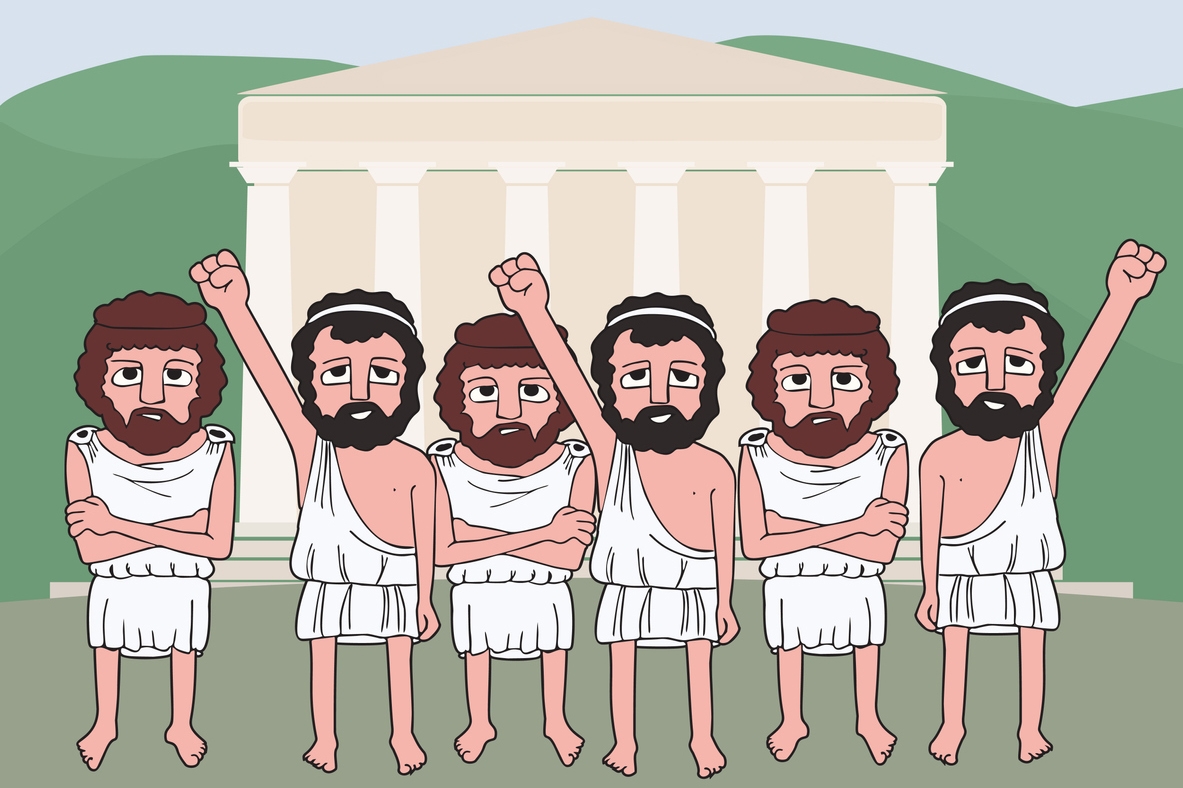 an illustration-cartoon of Ancient Greeks
