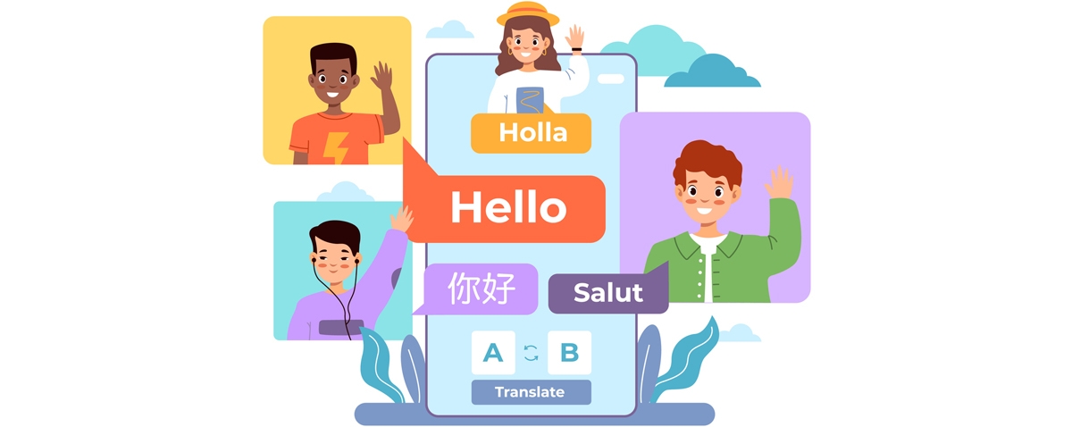an illustration showing an online phone chat app language translator