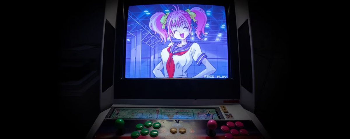 an anime game on an arcade machine