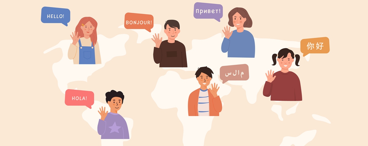illustration of people saying hello in different languages