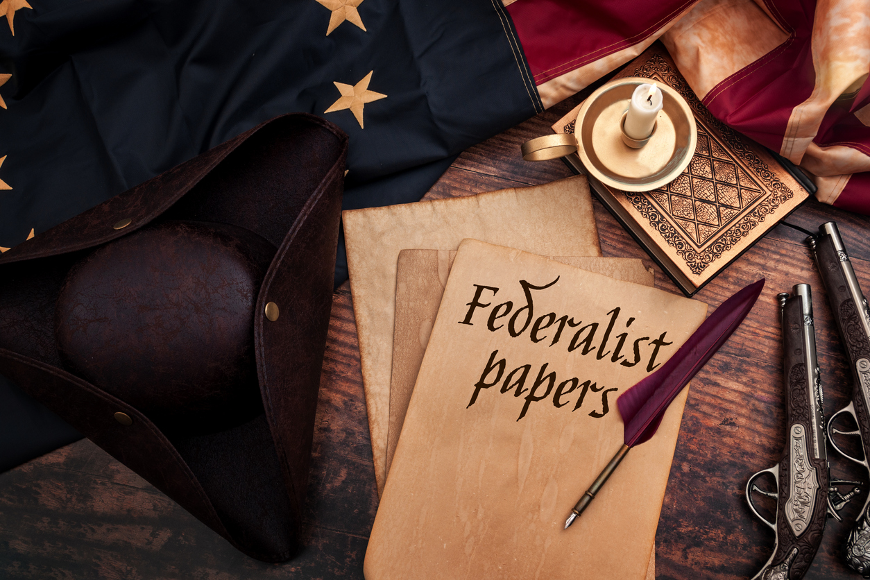 Federalist papers on a table