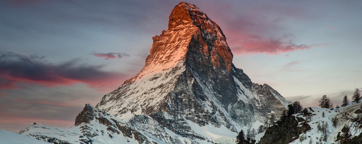 Scenic sunrise view of Matterhorn one of the most famous in Zermatt