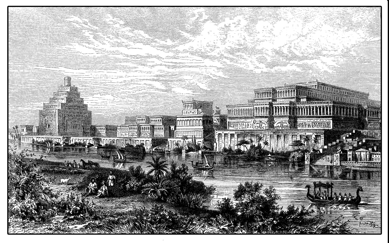 an illustration of the Assyrian Royal Palace at Nineveh