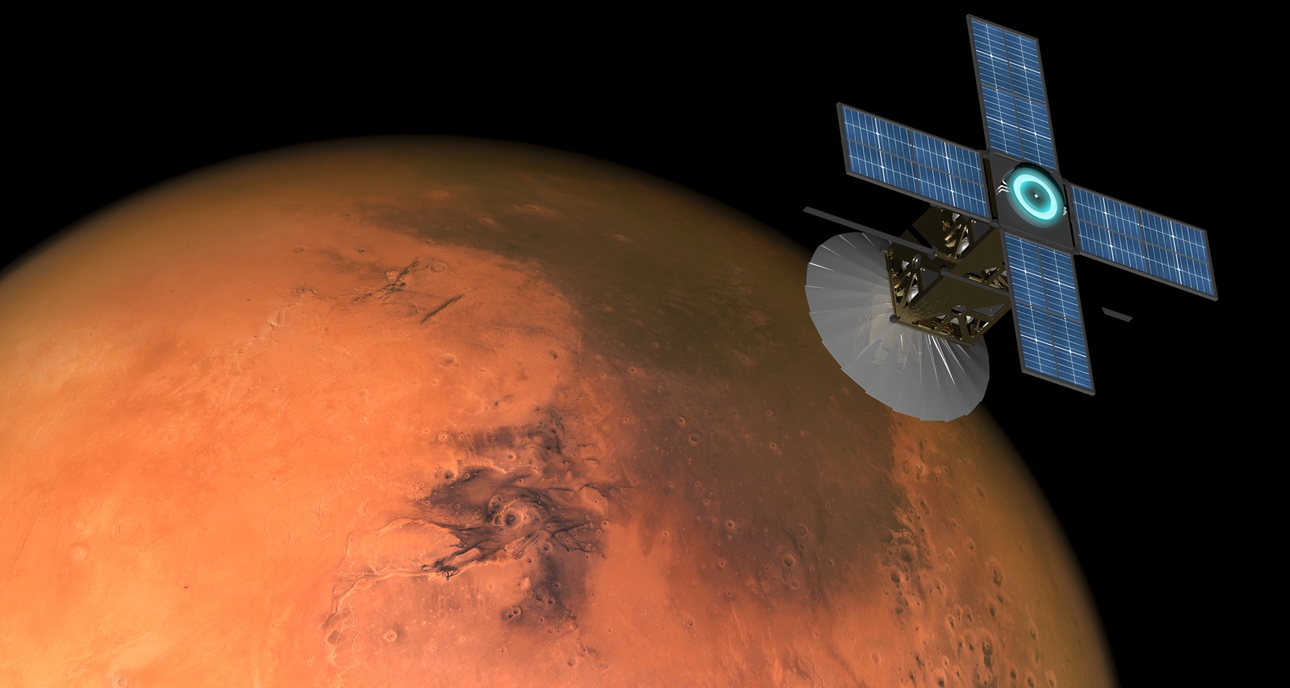 a space probe orbiting Mars