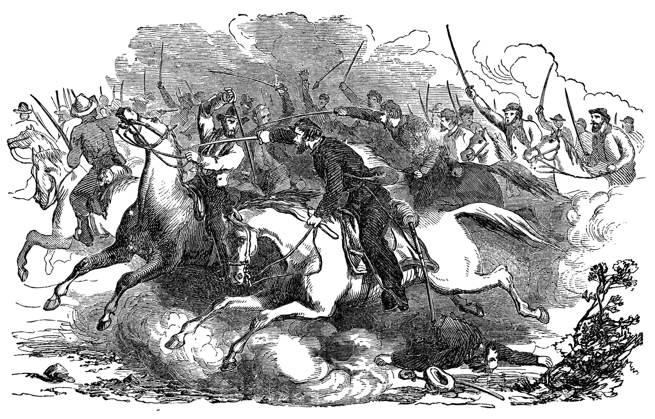 an illustration of a battle between the Union and the Confederate Army