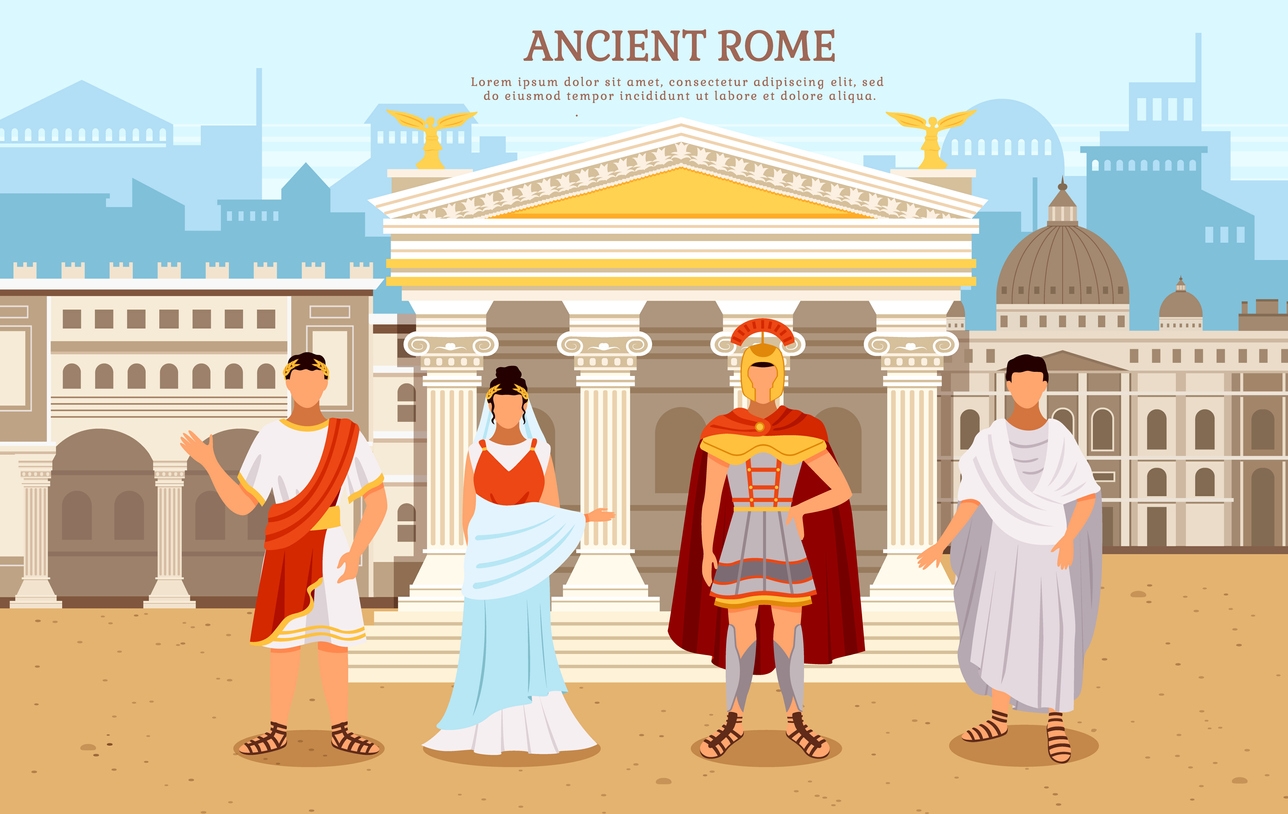 a graphic art of ancient Rome and Romans