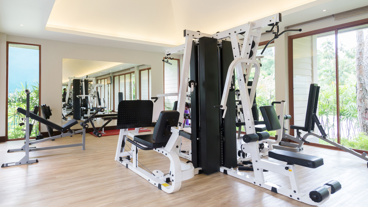a home gym with vinyl flooring