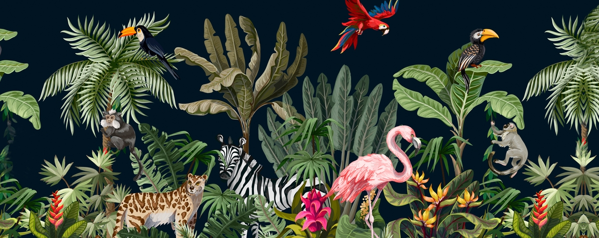 illustration of different animals in a jungle