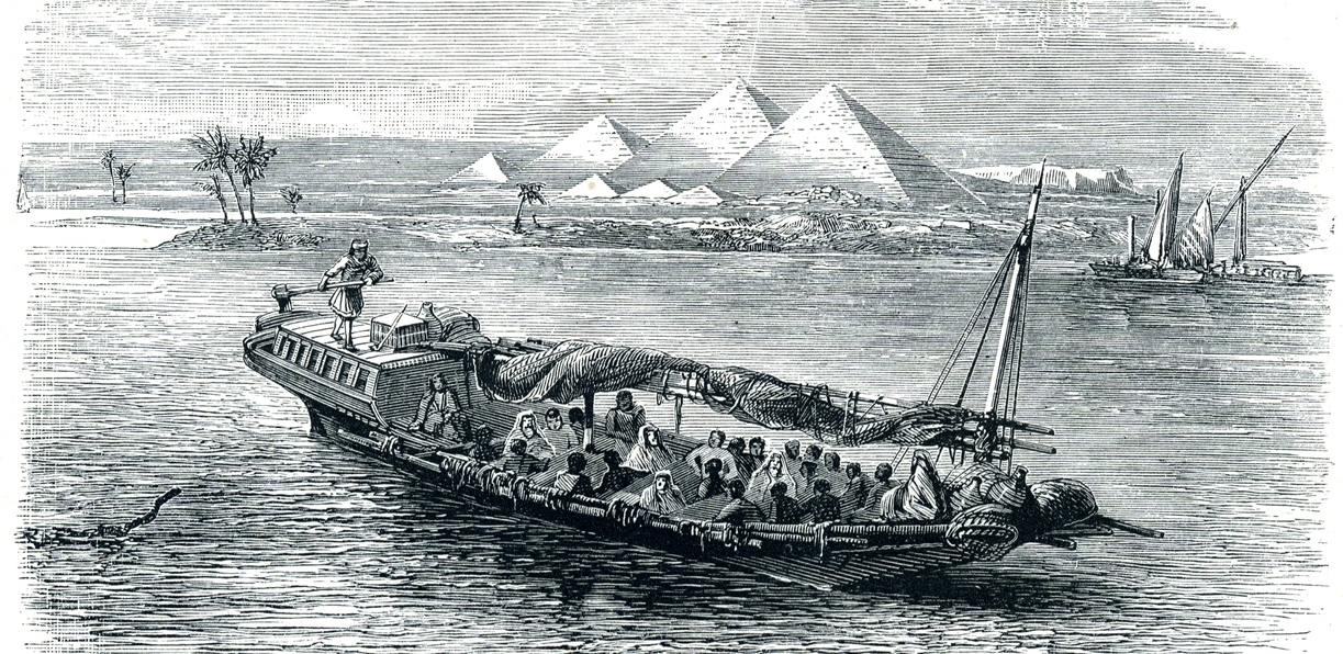 a trading boat traveling along the Nile