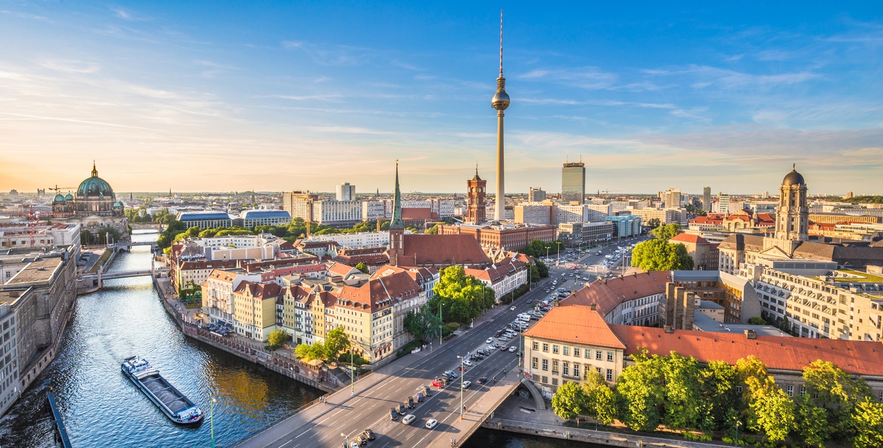 an aerial view of the Berlin skyline in Germany
