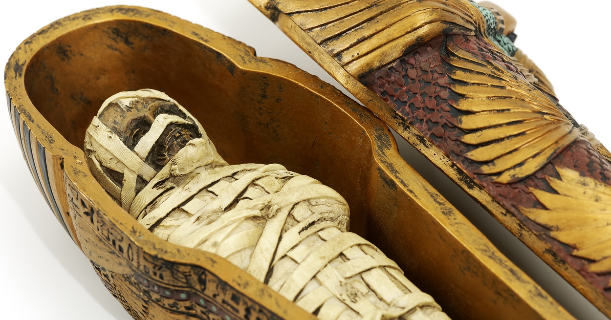 an ancient mummy in a casket