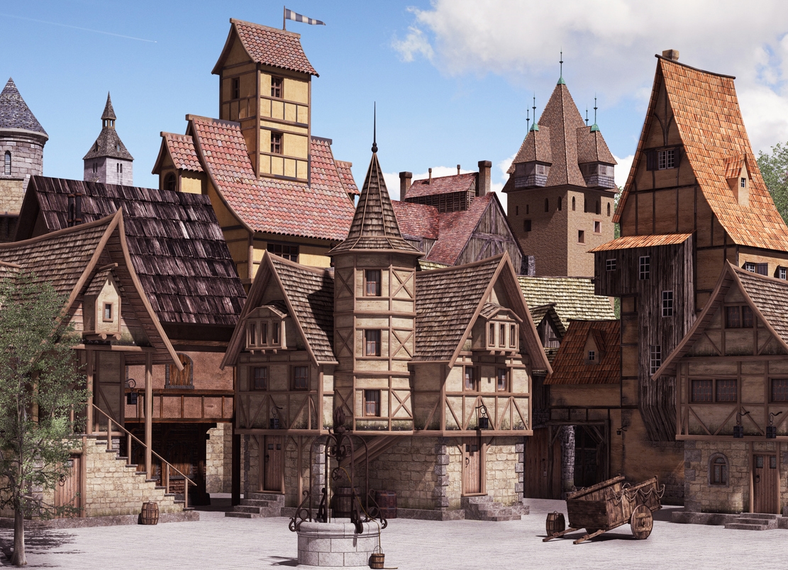 an illustration of a European Medieval town
