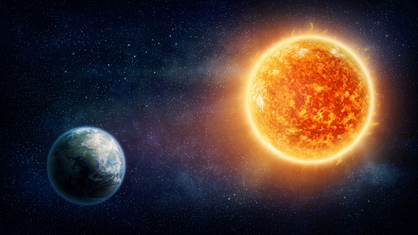 graphic illustration of the Earth and the Sun