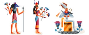 illustration of Ancient Egyptian gods and pharaoh