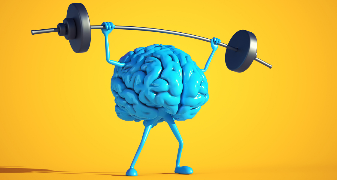 illustration of a brain lifting weights