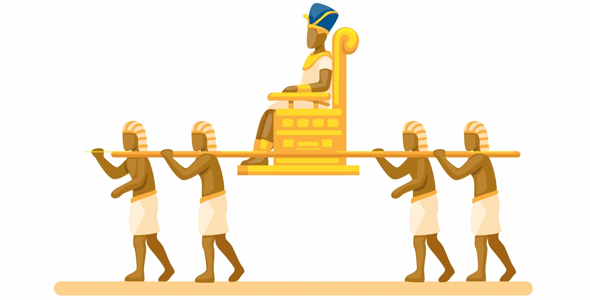 illustration of a pharaoh being carried by his servants