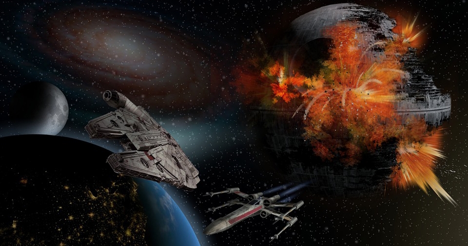 the Millennium Falcon and Death Star