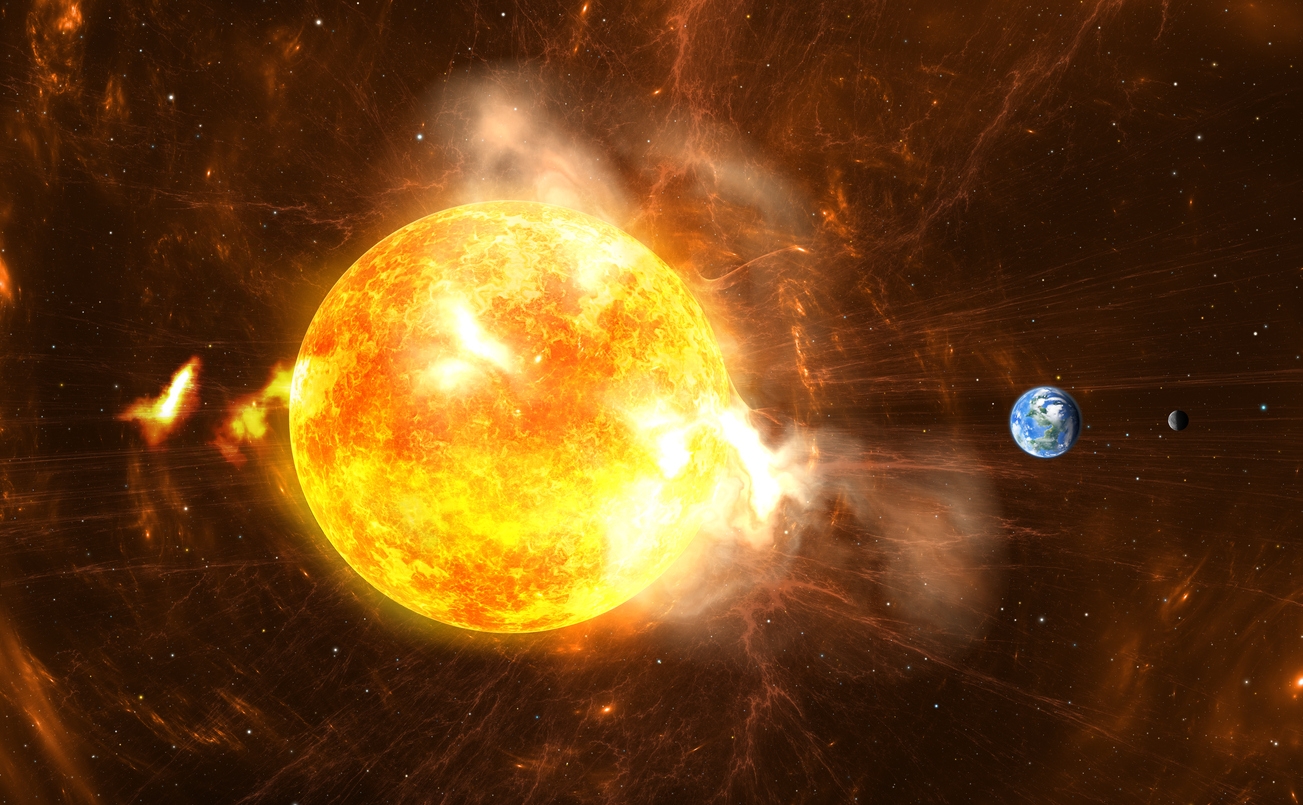 the Sun producing massive radiation bursts