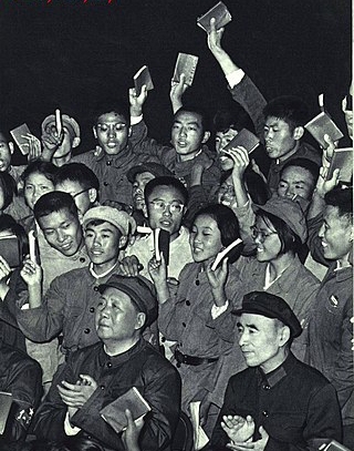 Mao Zedong and Lin Biao surrounded by rallying Red Guards in Beijing
