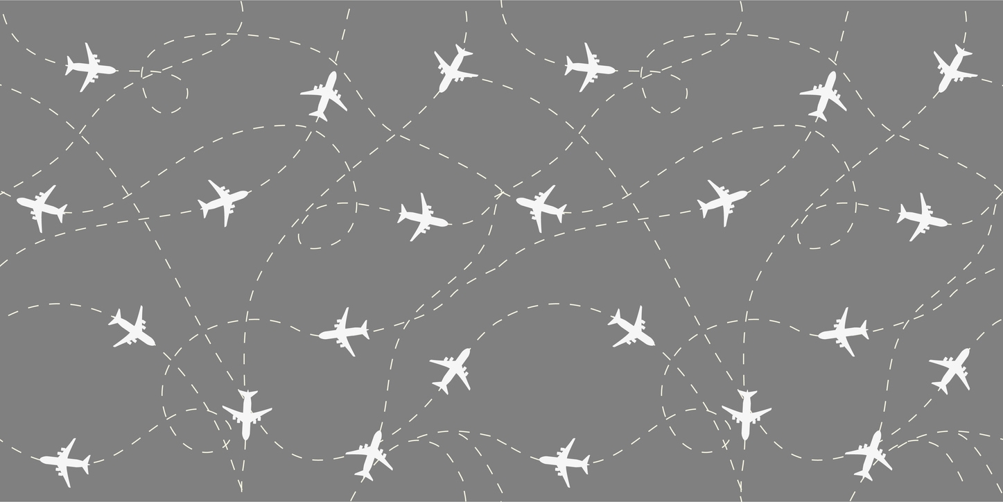 Travel around the world airplane routes seamless pattern