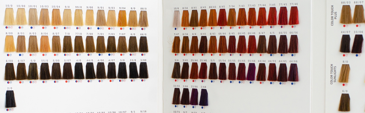 Various hair dye sample chart