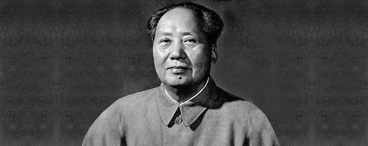 a black and white photo of Mao Zedong in 1963